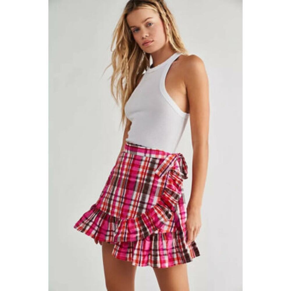 Free People Ariana Convertible Sarong Skirt Plaid Ruffle Wrap M